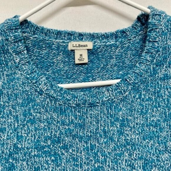 L.L. Bean Knit Sweater Women's Petite Medium PM Turquoise Marble Cotton Vintage - Picture 7 of 11